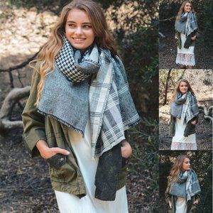 Houndstooth Madras Frayed Trim Scarf